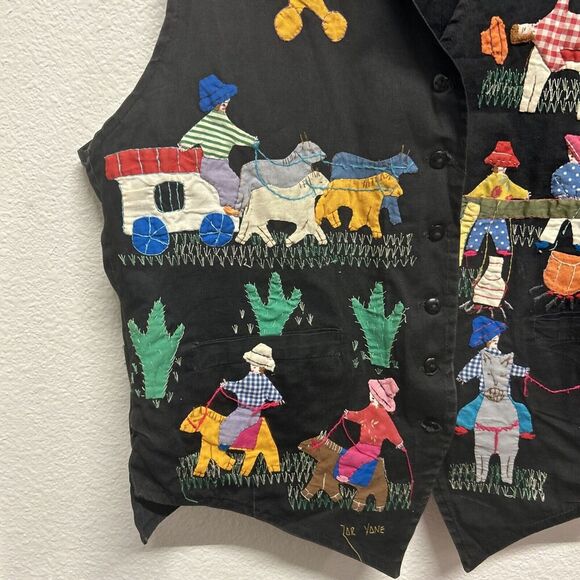 Vintage Handmade Folk Applique Frog A La Peche Cowgirl Vest Embroidered Medium - Picture 5 of 11
